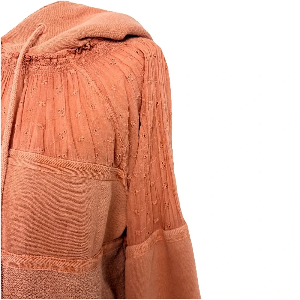 Free People Piper Pieced Crop Pullover Hoodie Mango XS Boho Casual Cozy Soft Fit